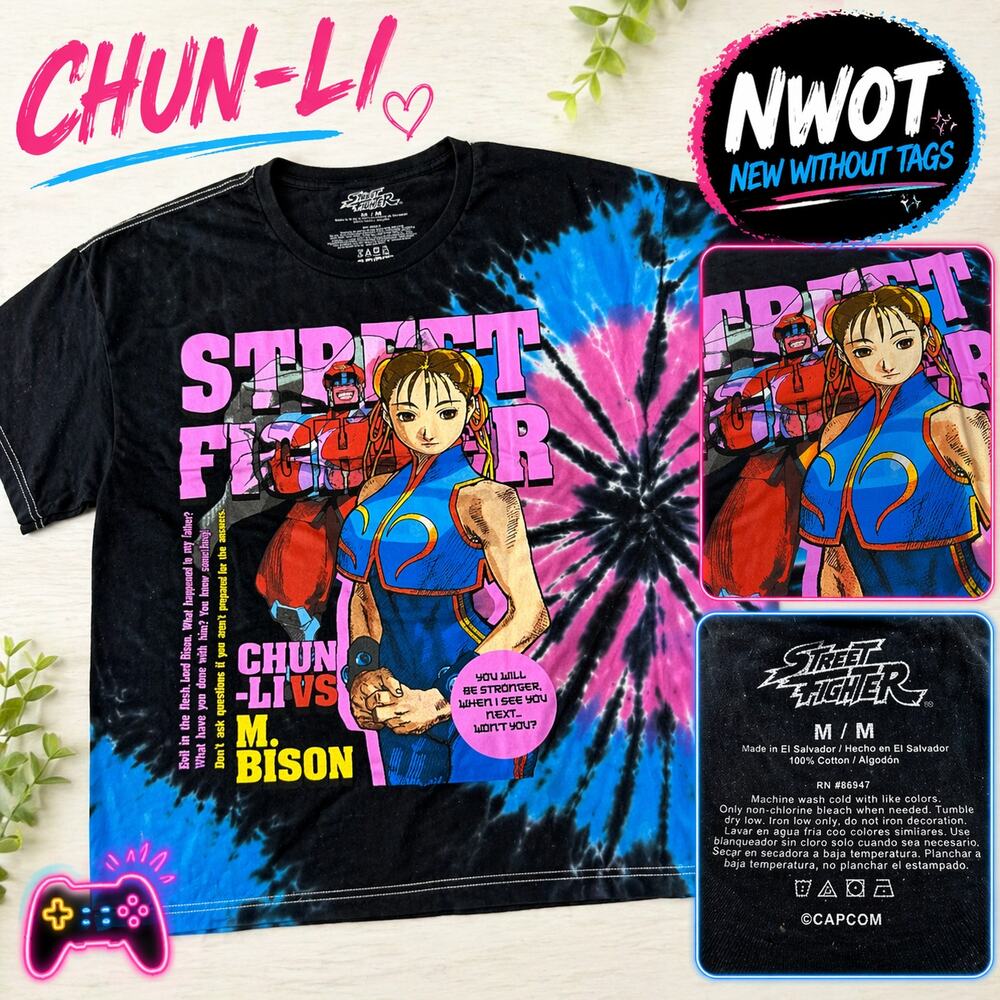 Street Fighter Chun Li Tie Dye Graphic Tee Capcom NWOT Mens M